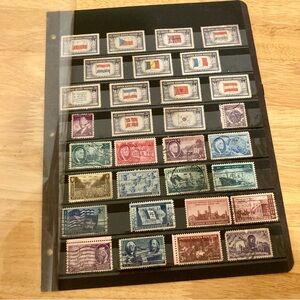 1940s Vintage Stamp Collection Page Ephemera US Stamps WWII Collectibles